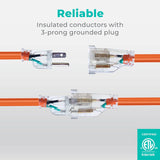 50Ft 16AWG Outdoor Extension Cord, SJTW 16/3 Lighted Power Cord, Bright Orange, ETL Certified (50Ft/15.24M)