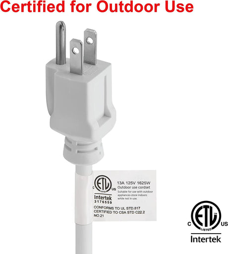 35 Ft Indoor/Outdoor Extension Cord 16/3 SJTW, White, Water & Weather Resistant, Flame Retardant, 3 Prong Grounded Plug, CP10207