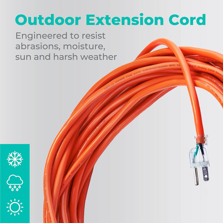 50Ft 16AWG Outdoor Extension Cord, SJTW 16/3 Lighted Power Cord, Bright Orange, ETL Certified (50Ft/15.24M)