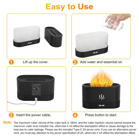 180Ml Air Diffuse Essential Oil Humidifier,  Aroma Mist Diffuser with Fire 7 Color Change LED Light for Office Room