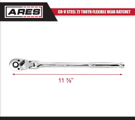 42026 - Flex Head Ratchet - 3/8-Inch Drive 72-Tooth Ratchet - Premium Chrome Vanadium Steel Construction & Chrome Plated Finish - 72-Tooth Quick Release Reversible Design with 5 Degree Swing