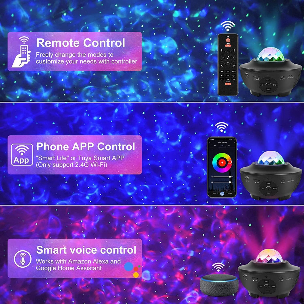 Bluetooth Star Projector Night Light for Kids - Compatible with Alexa & Google, Large Coverage, Ideal Christmas Gift