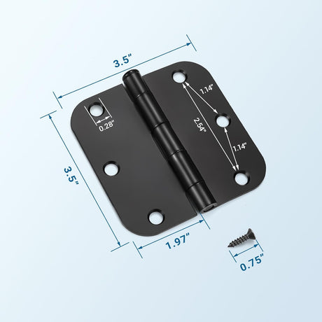 42 Pack Black Door Hinges, 3.5" X 3.5" Square W 5/8" Radius Corner Interior Door Hinges with Black Finish