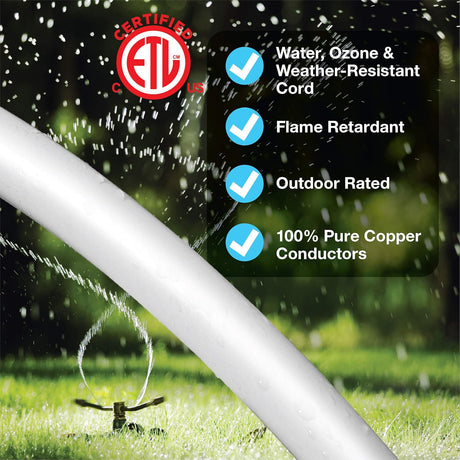 35 Ft Indoor/Outdoor Extension Cord 16/3 SJTW, White, Water & Weather Resistant, Flame Retardant, 3 Prong Grounded Plug, CP10207
