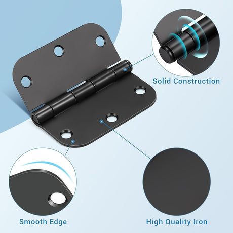 42 Pack Black Door Hinges, 3.5" X 3.5" Square W 5/8" Radius Corner Interior Door Hinges with Black Finish